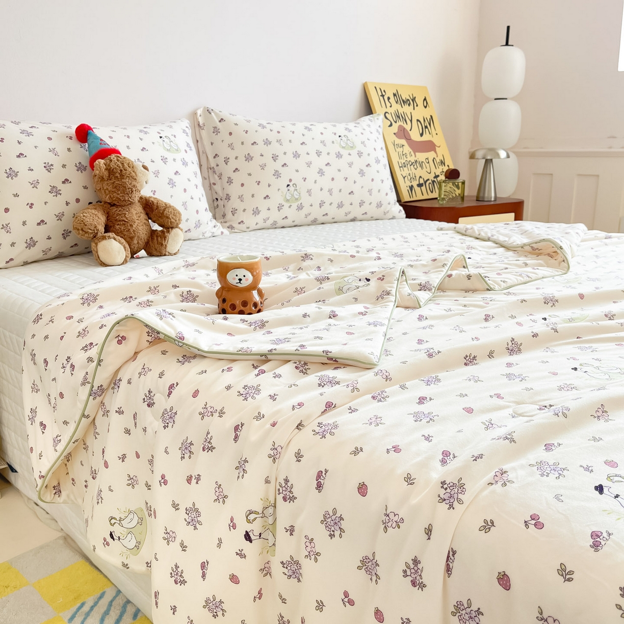 91家纺网 家纺一手货源 找家纺 一加一 2026新款A类牛奶丝针织棉大豆夏被夏凉被空调被 你好鸭！