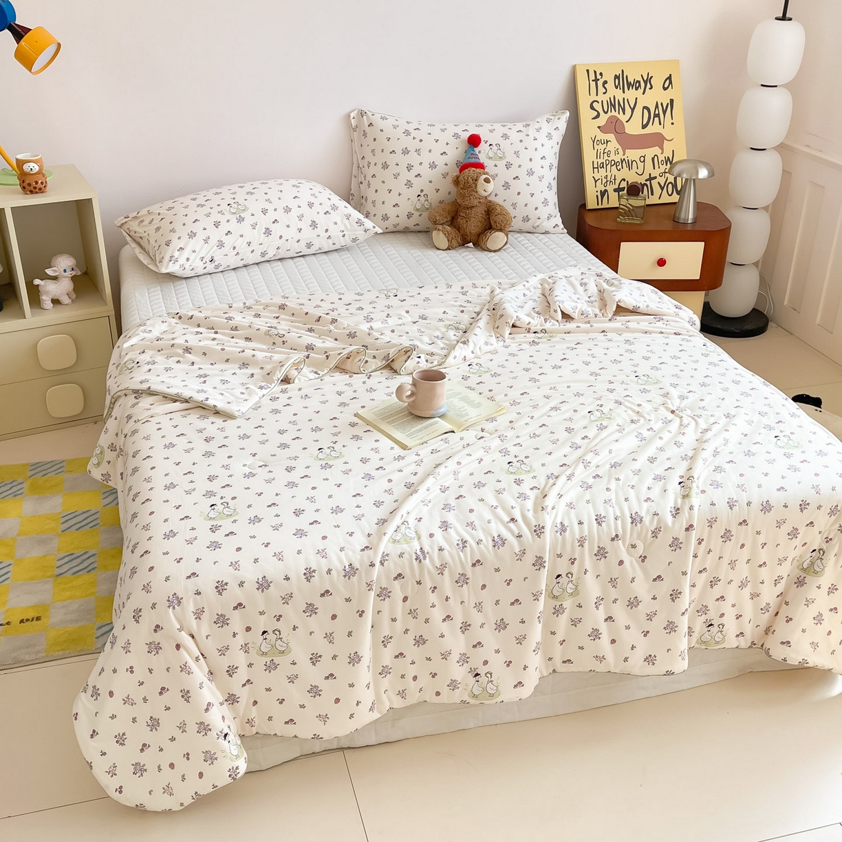 91家纺网 家纺一手货源 找家纺 一加一 2026新款A类牛奶丝针织棉大豆夏被夏凉被空调被 你好鸭！