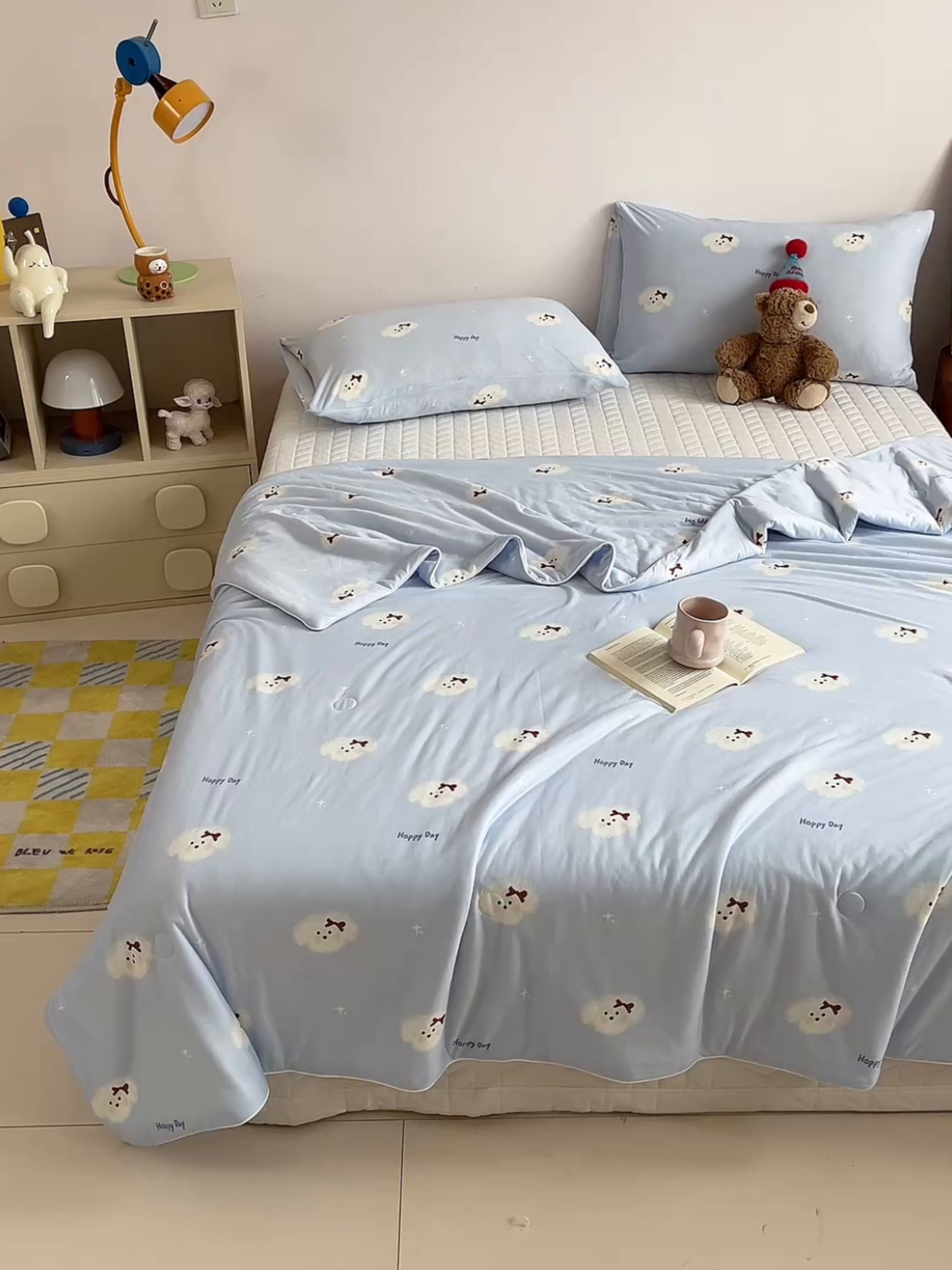 91家纺网 家纺一手货源 找家纺 一加一 2026新款A类牛奶丝针织棉大豆夏被夏凉被空调被 哈尼小狗