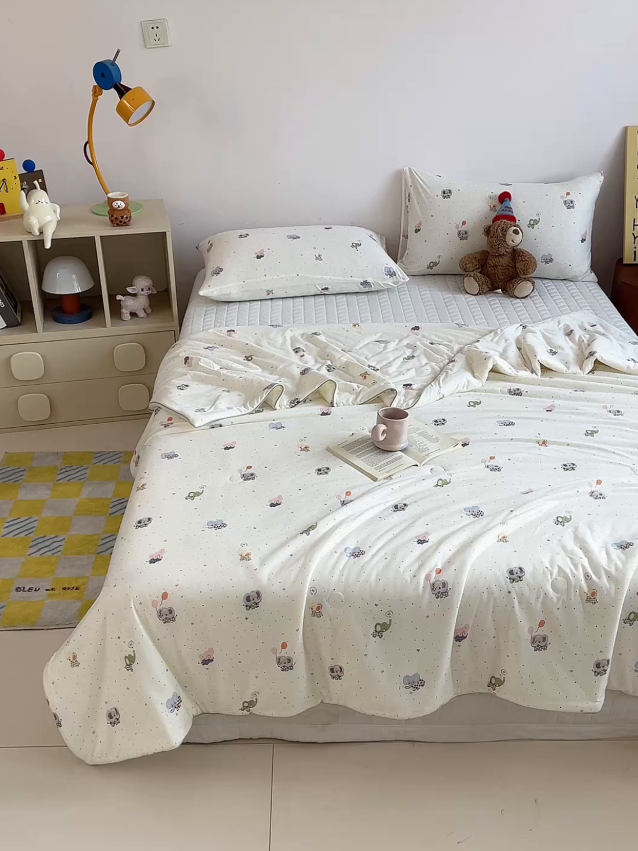 91家纺网 家纺一手货源 找家纺 一加一 2026新款A类牛奶丝针织棉大豆夏被夏凉被空调被 小象来喽