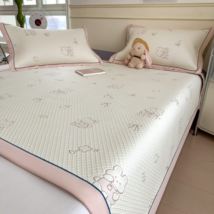 91家纺网 家纺一手货源 找家纺 （总）印季家纺 2026新款卡通凉感提花豆豆席凉席席子三件套