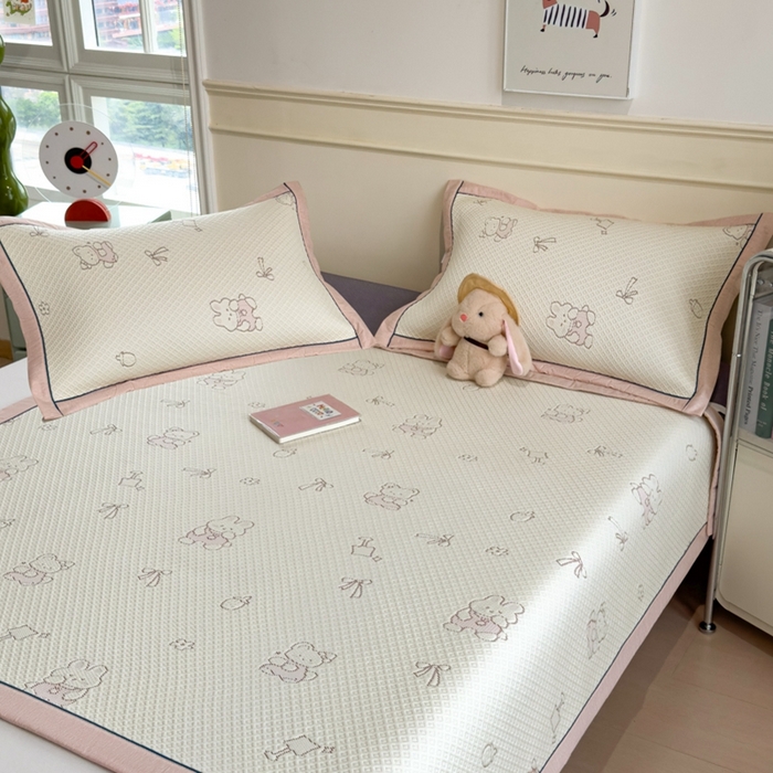 91家纺网 家纺一手货源 找家纺 （总）印季家纺 2026新款卡通凉感提花豆豆席凉席席子三件套