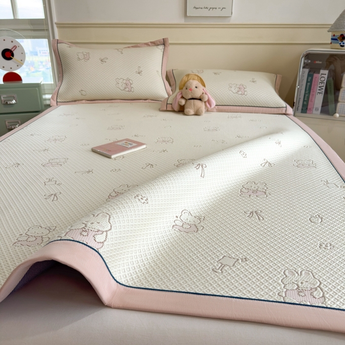 印季家纺 2026新款卡通凉感提花豆豆席凉席席子三件套 粉粉兔