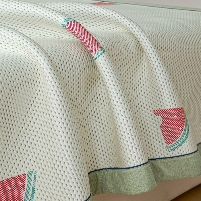 91家纺网 家纺一手货源 找家纺 印季家纺 2026新款卡通凉感提花豆豆席凉席席子三件套 西瓜