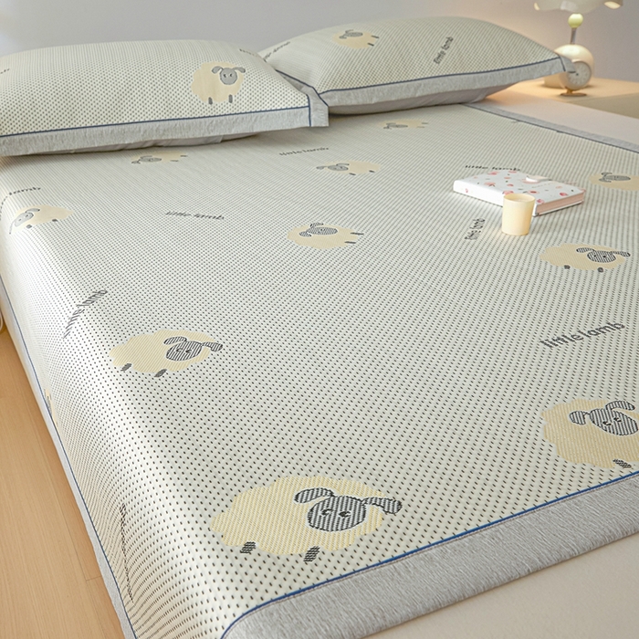 91家纺网 家纺一手货源 找家纺 印季家纺 2026新款卡通凉感提花豆豆席凉席席子三件套 小黑羊