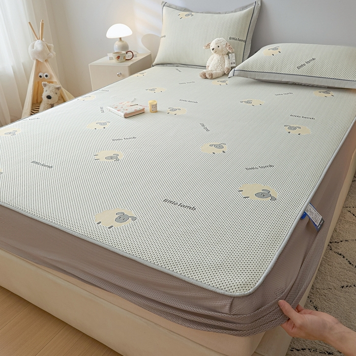 91家纺网 家纺一手货源 找家纺 印季家纺 2026新款卡通凉感提花豆豆席凉席席子三件套 小黑羊