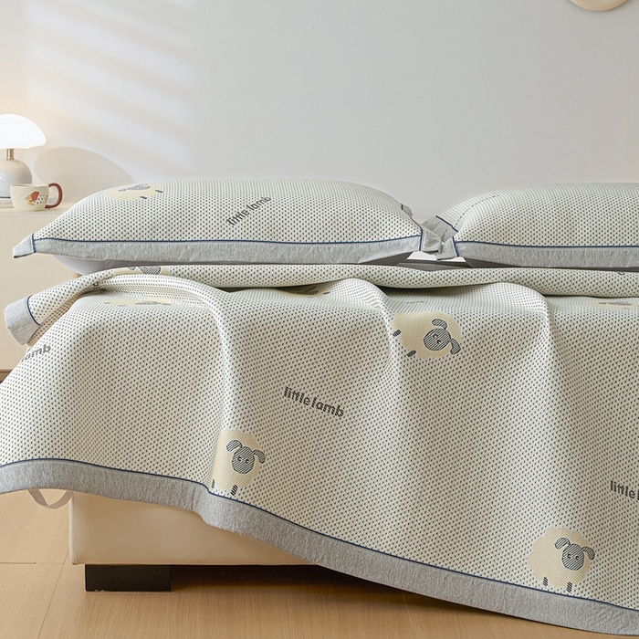 91家纺网 家纺一手货源 找家纺 印季家纺 2026新款卡通凉感提花豆豆席凉席席子三件套 小黑羊