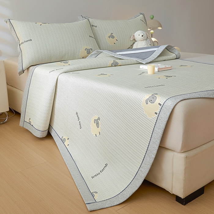 91家纺网 家纺一手货源 找家纺 印季家纺 2026新款卡通凉感提花豆豆席凉席席子三件套 小黑羊