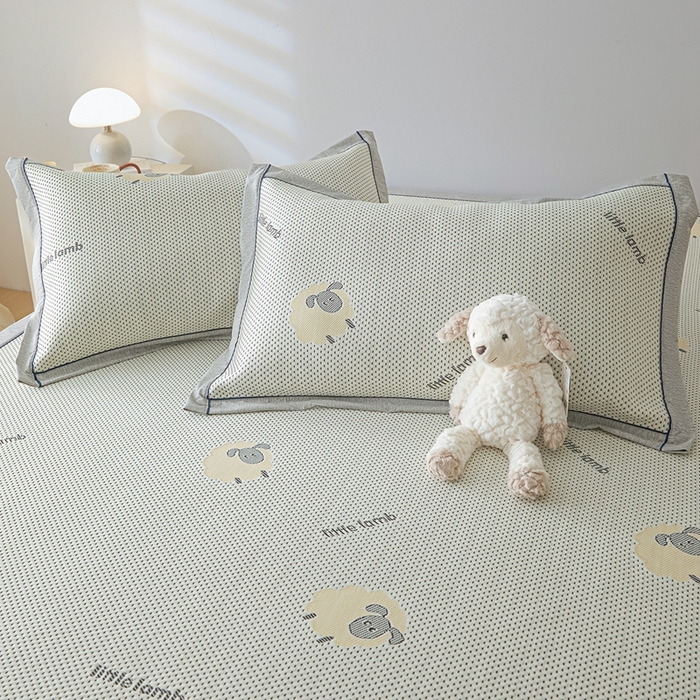 91家纺网 家纺一手货源 找家纺 印季家纺 2026新款卡通凉感提花豆豆席凉席席子三件套 小黑羊