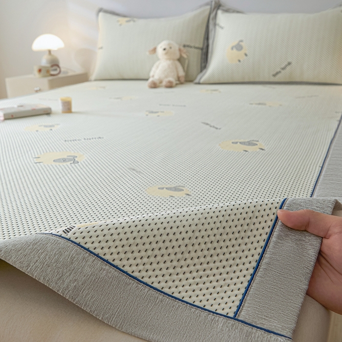 91家纺网 家纺一手货源 找家纺 印季家纺 2026新款卡通凉感提花豆豆席凉席席子三件套 小黑羊