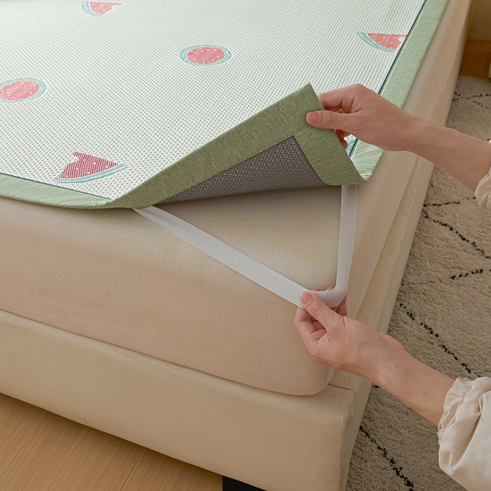 91家纺网 家纺一手货源 找家纺 印季家纺 2026新款卡通凉感提花豆豆席凉席席子三件套 西瓜