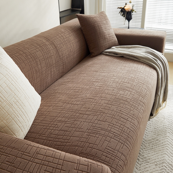 91家纺网 家纺一手货源 找家纺 飞翔家纺沙发套 2026新款素格纹沙发套 咖啡色