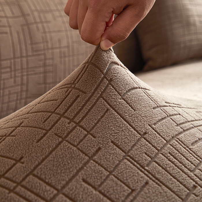 91家纺网 家纺一手货源 找家纺 飞翔家纺沙发套 2026新款素格纹沙发套 咖啡色