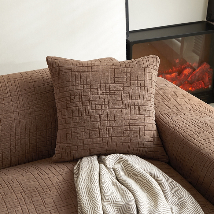 91家纺网 家纺一手货源 找家纺 飞翔家纺沙发套 2026新款素格纹沙发套 咖啡色