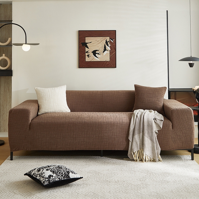 飞翔家纺沙发套 2026新款素格纹沙发套 咖啡色