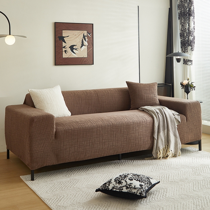 91家纺网 家纺一手货源 找家纺 飞翔家纺沙发套 2026新款素格纹沙发套 咖啡色