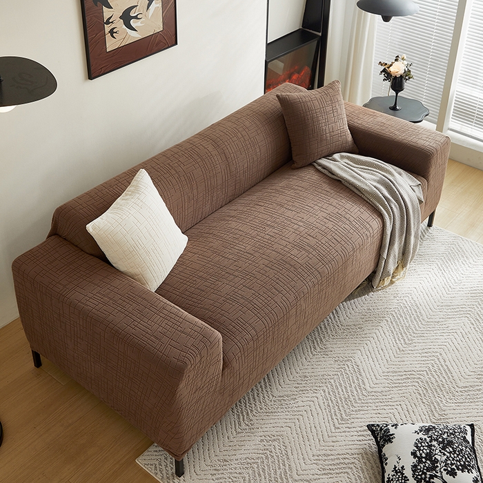 91家纺网 家纺一手货源 找家纺 飞翔家纺沙发套 2026新款素格纹沙发套 咖啡色