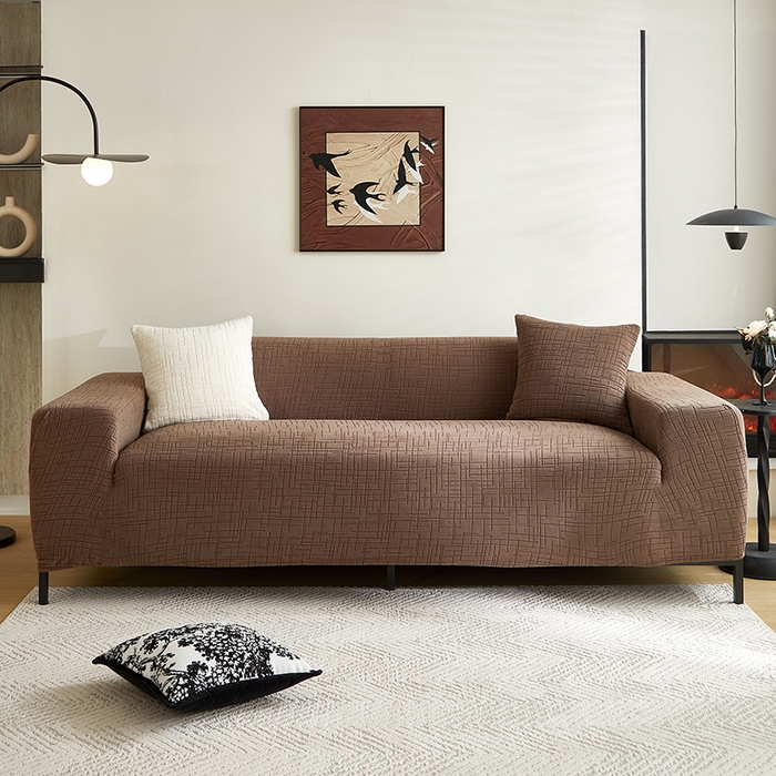 91家纺网 家纺一手货源 找家纺 飞翔家纺沙发套 2026新款素格纹沙发套 咖啡色