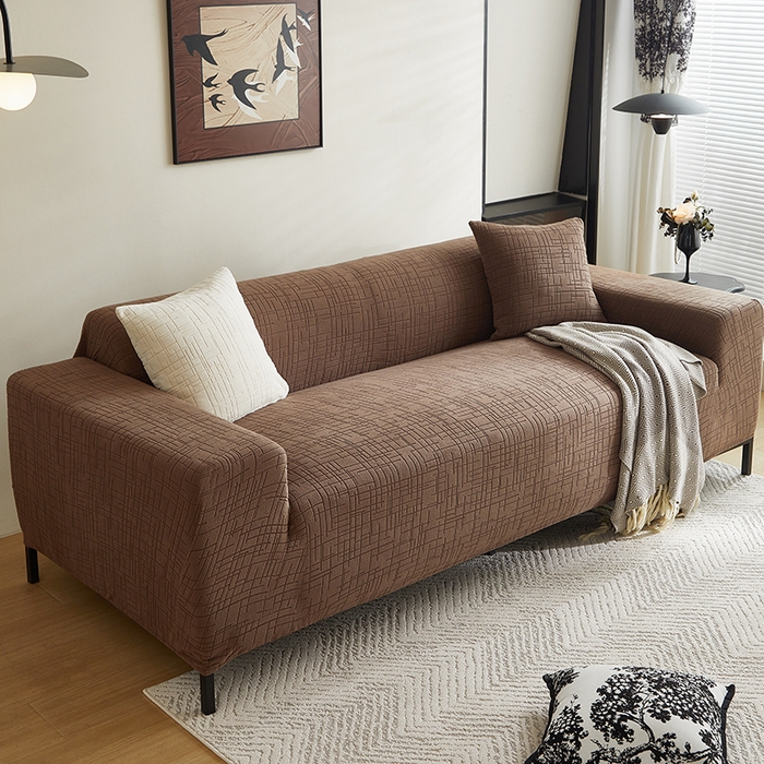 91家纺网 家纺一手货源 找家纺 飞翔家纺沙发套 2026新款素格纹沙发套 咖啡色