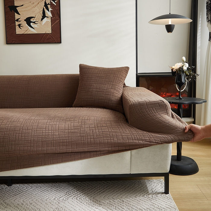 91家纺网 家纺一手货源 找家纺 飞翔家纺沙发套 2026新款素格纹沙发套 咖啡色