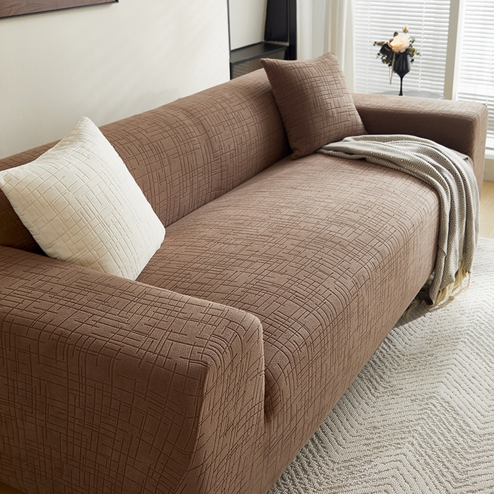 91家纺网 家纺一手货源 找家纺 飞翔家纺沙发套 2026新款素格纹沙发套 咖啡色