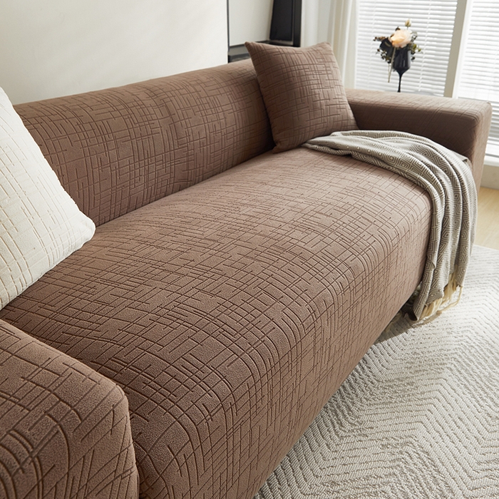91家纺网 家纺一手货源 找家纺 飞翔家纺沙发套 2026新款素格纹沙发套 咖啡色