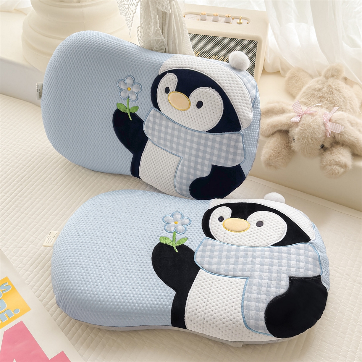 91家纺网 家纺一手货源 找家纺 麦肯锡 2026新款小企鹅卡通记忆枕枕头枕芯 小企鹅-蓝色