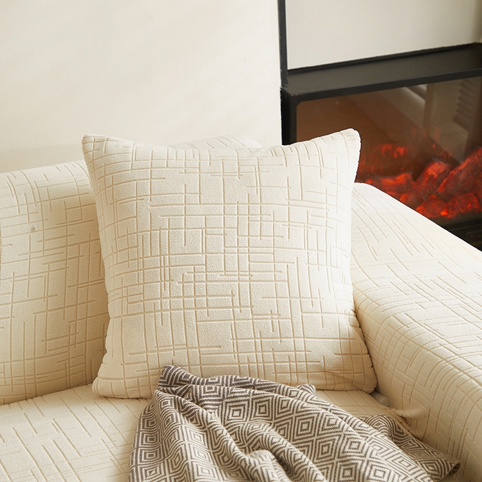 91家纺网 家纺一手货源 找家纺 飞翔家纺沙发套 2026新款素格纹沙发套 米白色