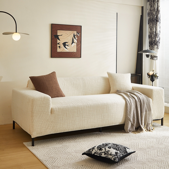 91家纺网 家纺一手货源 找家纺 飞翔家纺沙发套 2026新款素格纹沙发套 米白色