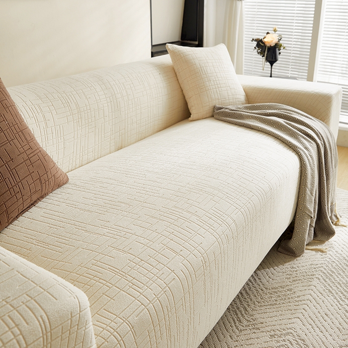 91家纺网 家纺一手货源 找家纺 飞翔家纺沙发套 2026新款素格纹沙发套 米白色