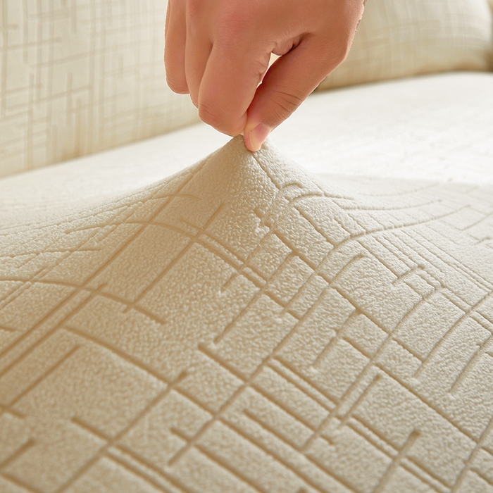 91家纺网 家纺一手货源 找家纺 飞翔家纺沙发套 2026新款素格纹沙发套 米白色