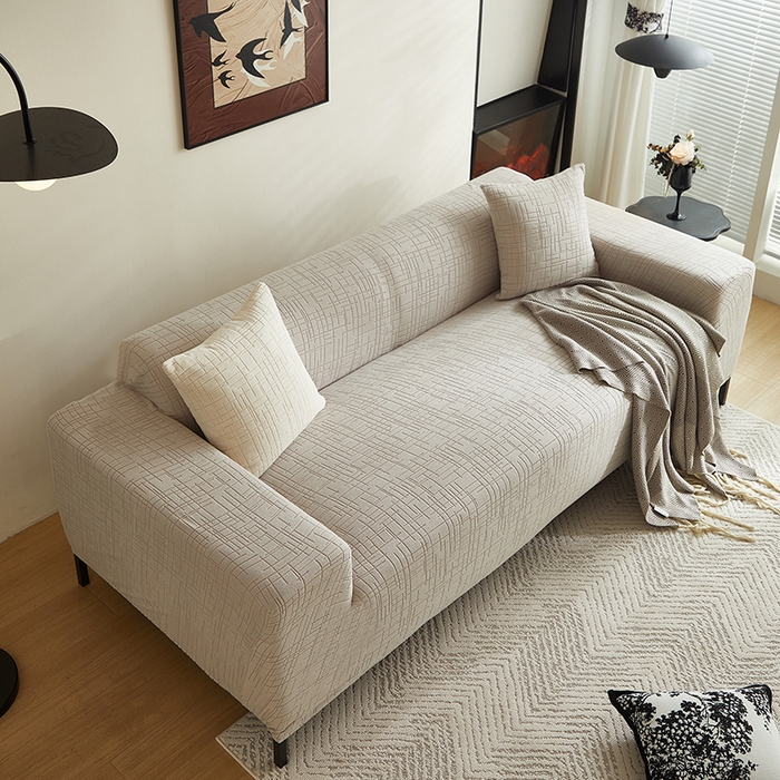 91家纺网 家纺一手货源 找家纺 飞翔家纺沙发套 2026新款素格纹沙发套 浅灰色