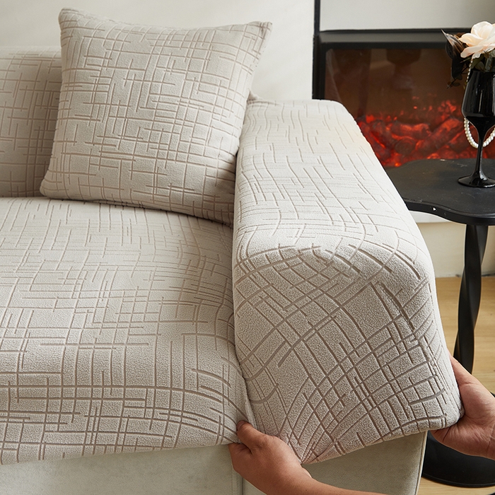 91家纺网 家纺一手货源 找家纺 飞翔家纺沙发套 2026新款素格纹沙发套 浅灰色