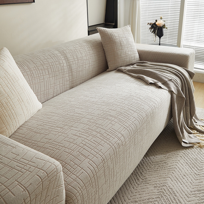 91家纺网 家纺一手货源 找家纺 飞翔家纺沙发套 2026新款素格纹沙发套 浅灰色