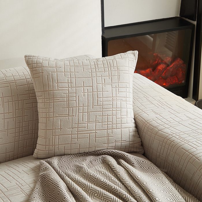 91家纺网 家纺一手货源 找家纺 飞翔家纺沙发套 2026新款素格纹沙发套 浅灰色