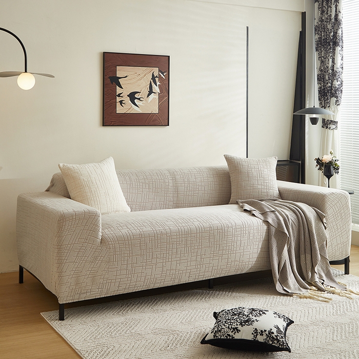 91家纺网 家纺一手货源 找家纺 飞翔家纺沙发套 2026新款素格纹沙发套 浅灰色