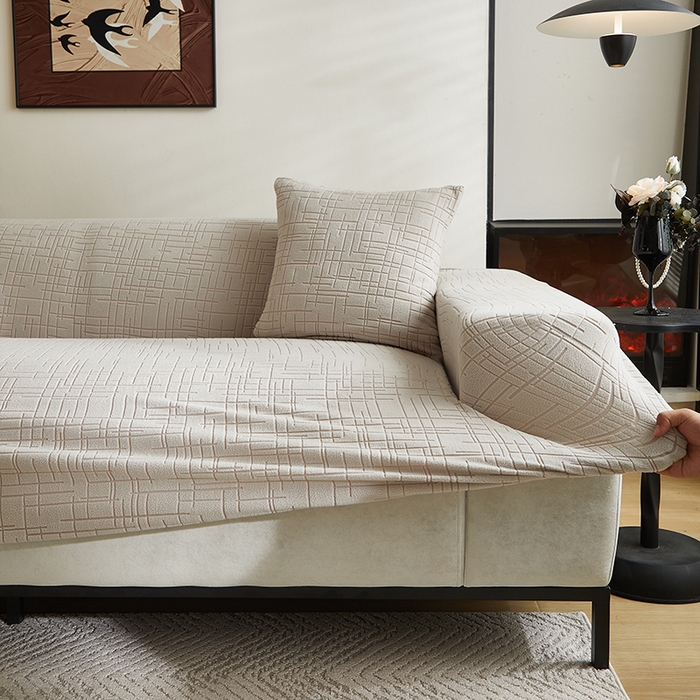 91家纺网 家纺一手货源 找家纺 飞翔家纺沙发套 2026新款素格纹沙发套 浅灰色