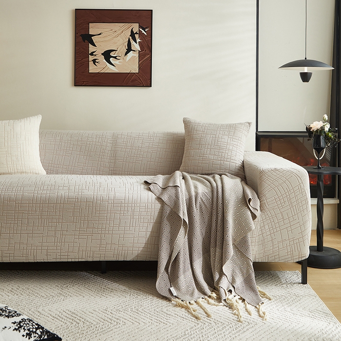 91家纺网 家纺一手货源 找家纺 飞翔家纺沙发套 2026新款素格纹沙发套 浅灰色