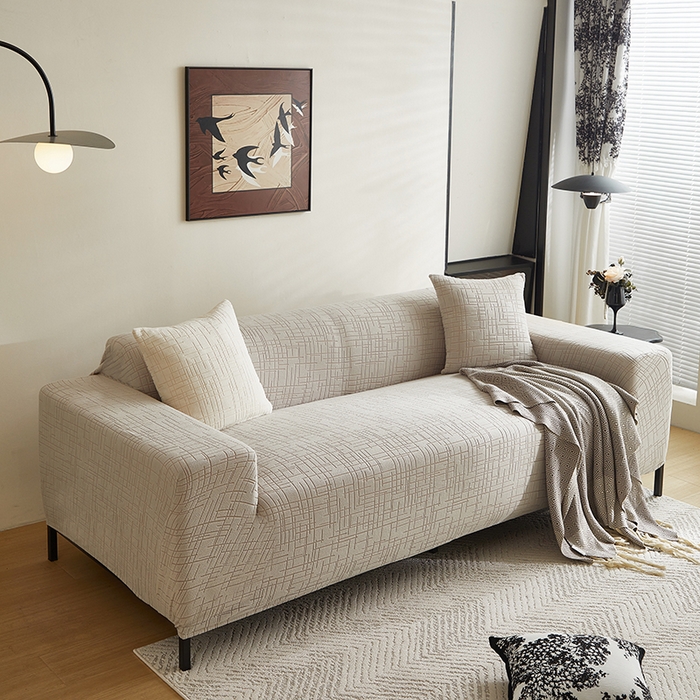 91家纺网 家纺一手货源 找家纺 飞翔家纺沙发套 2026新款素格纹沙发套 浅灰色