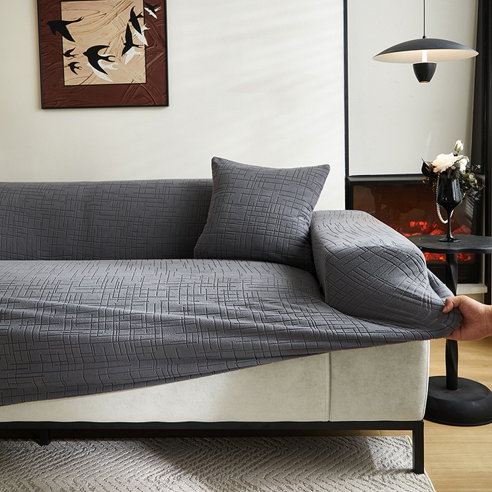 91家纺网 家纺一手货源 找家纺 飞翔家纺沙发套 2026新款素格纹沙发套 深灰色
