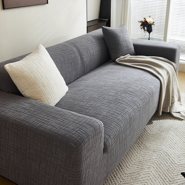 91家纺网 家纺一手货源 找家纺 飞翔家纺沙发套 2026新款素格纹沙发套 深灰色