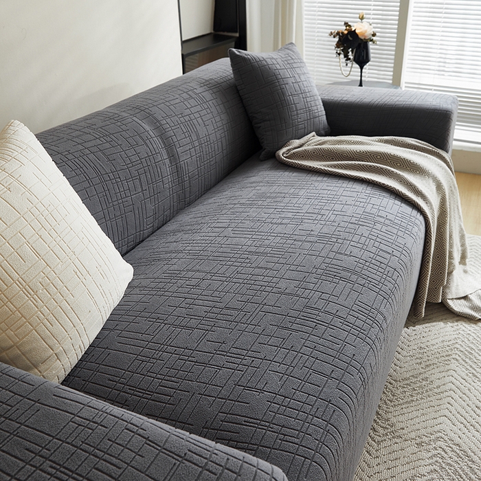 91家纺网 家纺一手货源 找家纺 飞翔家纺沙发套 2026新款素格纹沙发套 深灰色