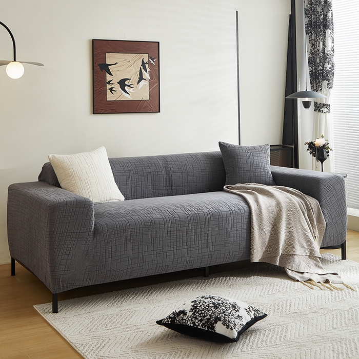 91家纺网 家纺一手货源 找家纺 飞翔家纺沙发套 2026新款素格纹沙发套 深灰色