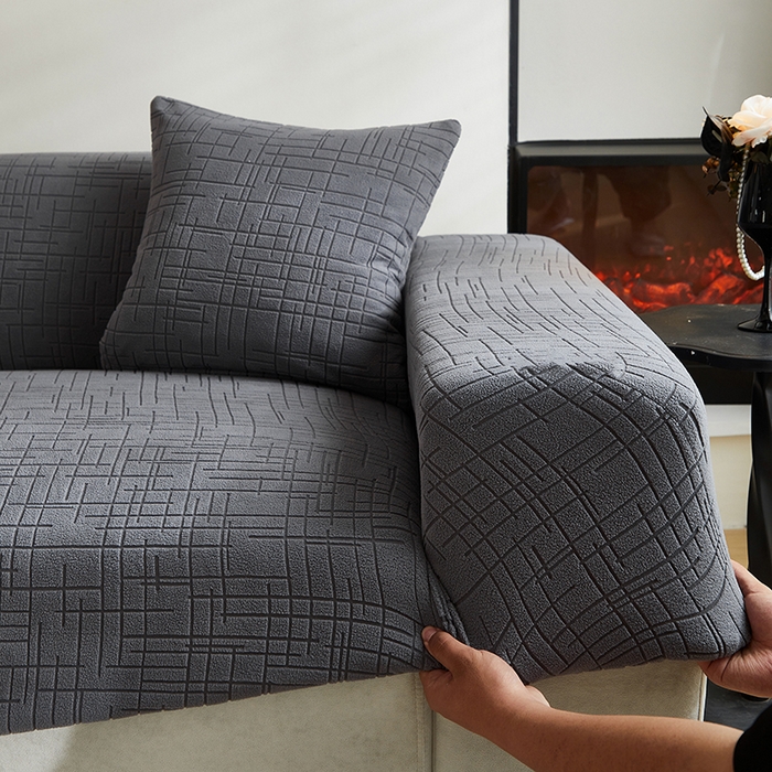 91家纺网 家纺一手货源 找家纺 飞翔家纺沙发套 2026新款素格纹沙发套 深灰色