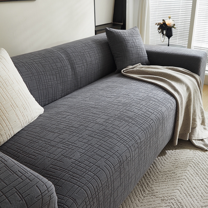 91家纺网 家纺一手货源 找家纺 飞翔家纺沙发套 2026新款素格纹沙发套 深灰色