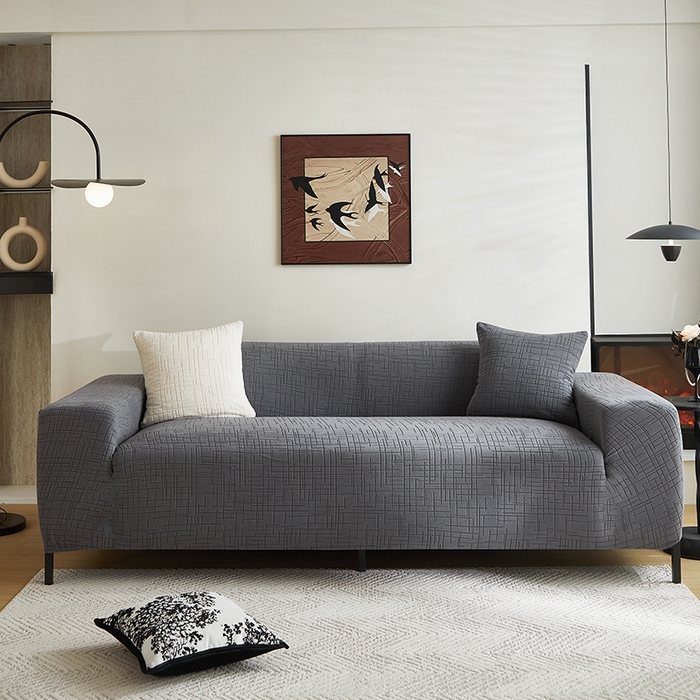 91家纺网 家纺一手货源 找家纺 飞翔家纺沙发套 2026新款素格纹沙发套 深灰色