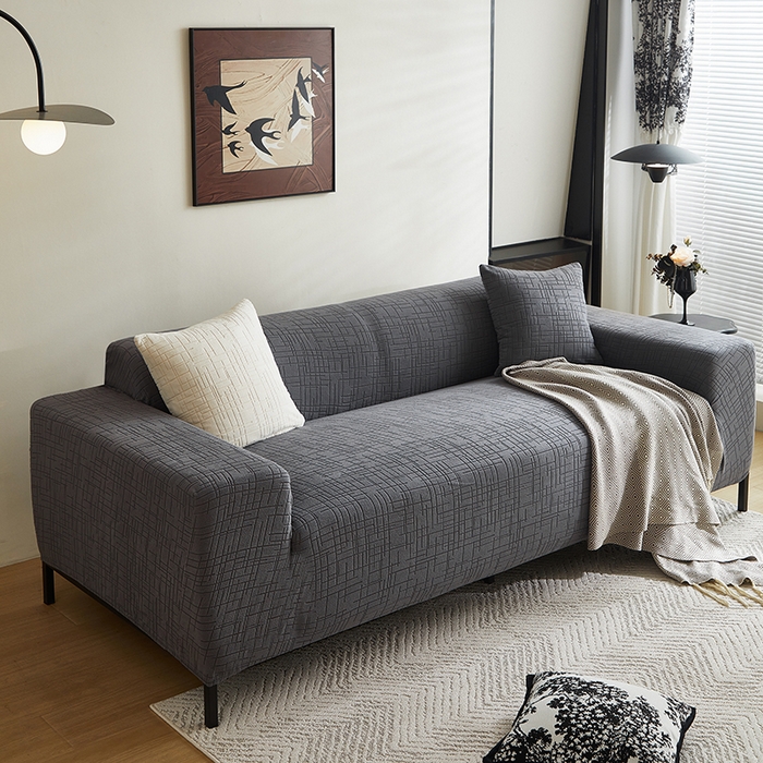 91家纺网 家纺一手货源 找家纺 飞翔家纺沙发套 2026新款素格纹沙发套 深灰色