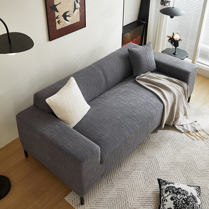 91家纺网 家纺一手货源 找家纺 飞翔家纺沙发套 2026新款素格纹沙发套 深灰色