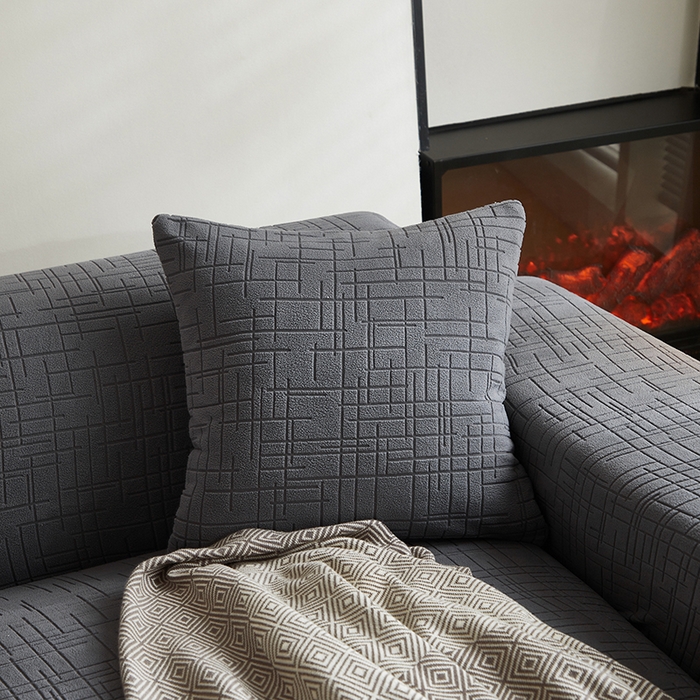 91家纺网 家纺一手货源 找家纺 飞翔家纺沙发套 2026新款素格纹沙发套 深灰色