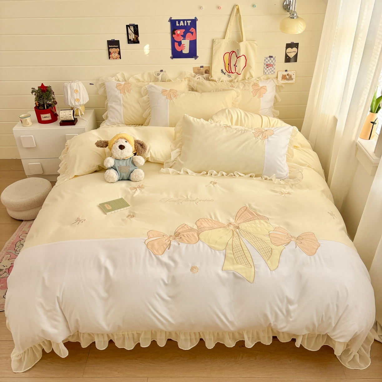 慕语家纺 2026款贴布绣磨毛四件套梦蝶 梦蝶-奶黄